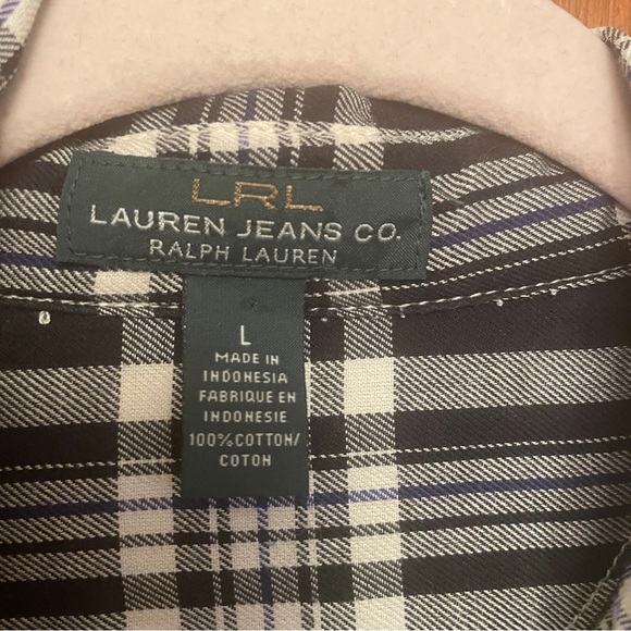 LRL Lauren Jean Company Black and White Plaid Ladies Button up shirt- Size Large - Picture 9 of 9